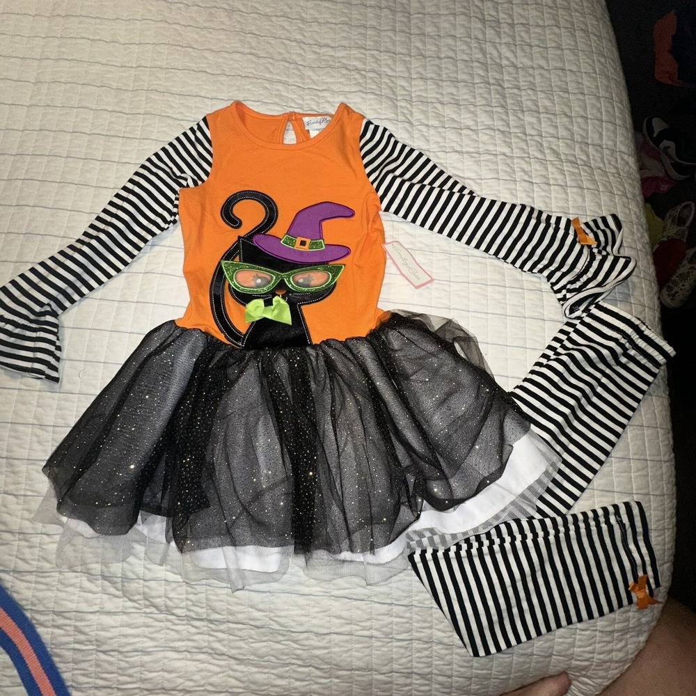 Emily Rose Girls Halloween Witch Tutu Dress Costume Orange‎ Black Size 6 NWT